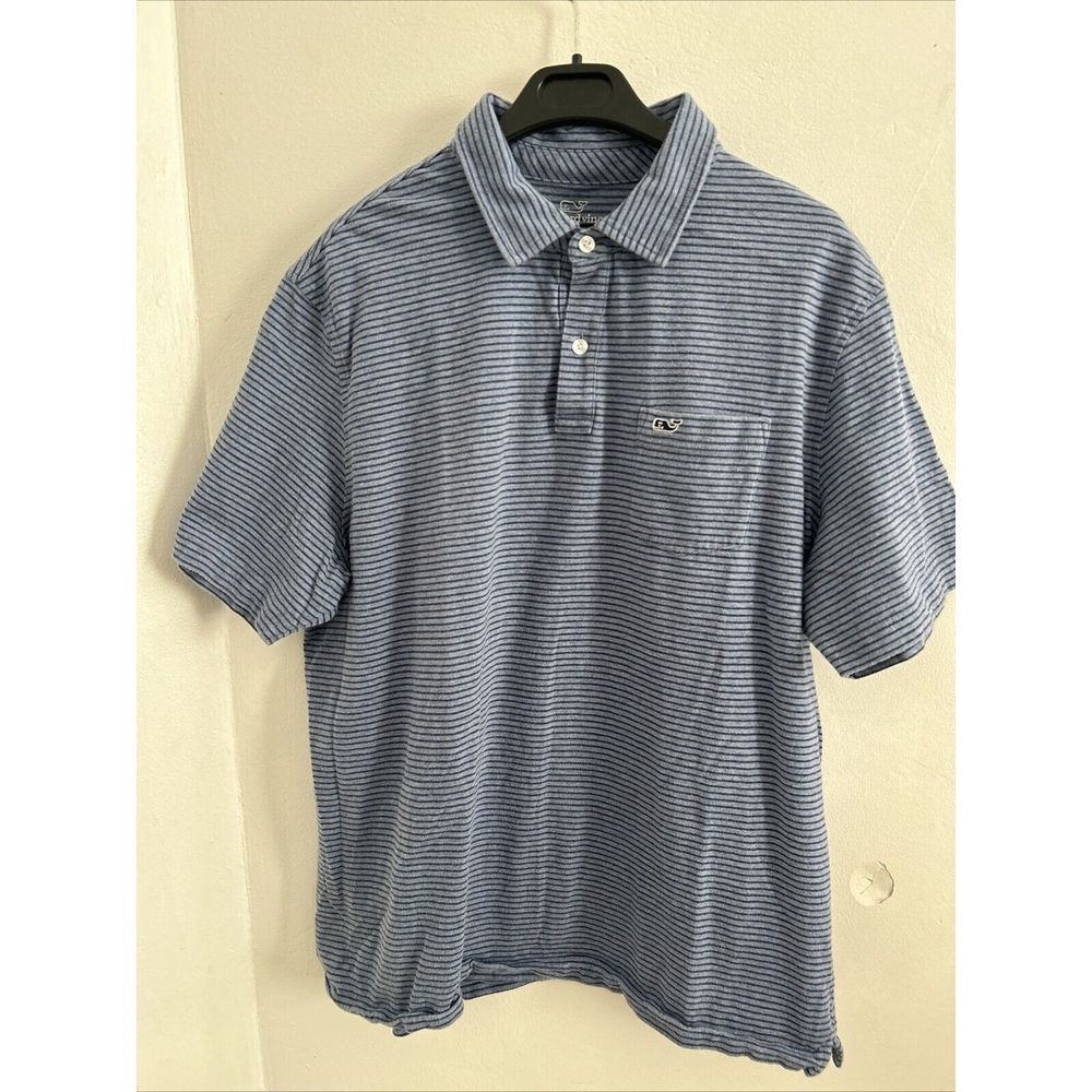 Vineyard Vines Polo Shirt‎ Mens L Blue Short Sleeve %100 Cotton Whale